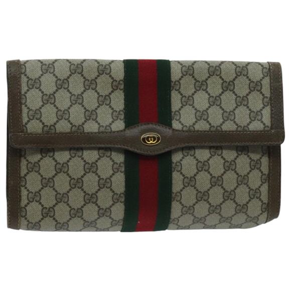 GUCCI GG Supreme Web Sherry Line Clutch Bag Pvc Beige 41 014 3087 30 - Picture 1 of 16